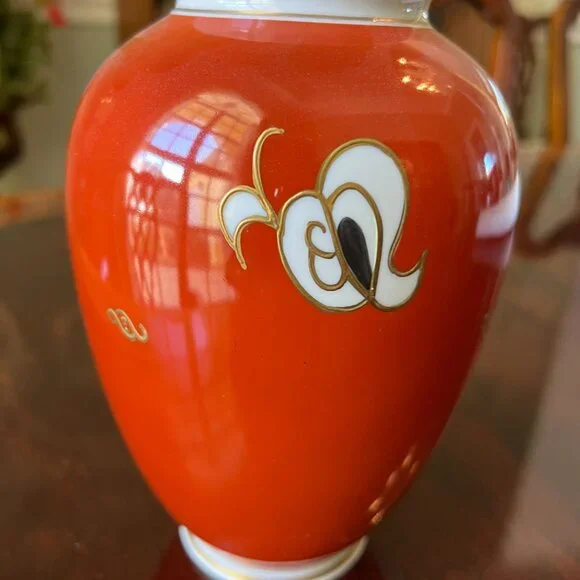 Wallendorf German Porcelain Vase Orange Dragon Vintage Antique - Picture 3 of 6